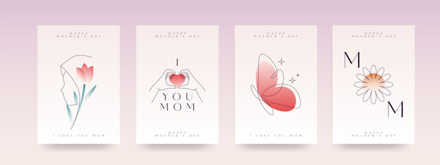 Set of happy mother's day poster design or cover