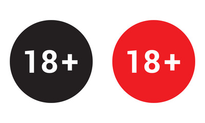 18 sign warning symbol isolated on white background, 18 plus, censored, eighteen age older adult content black and red colors vector illustration. EPS 10