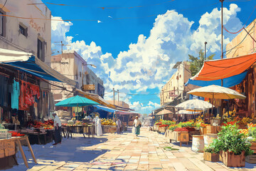 Fototapeta premium an illustration of an old bazaar in eqypt
