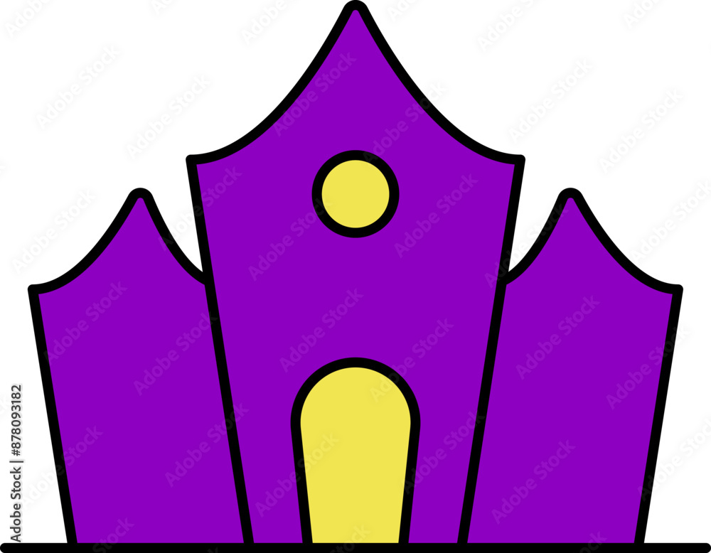 Wall mural haunted house icon in purple and yellow color.