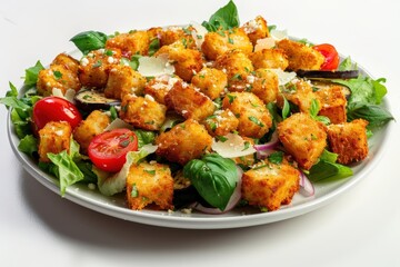 Fototapeta premium Wholesome Eggplant Crouton Salad with Cherry Tomatoes and Parmesan