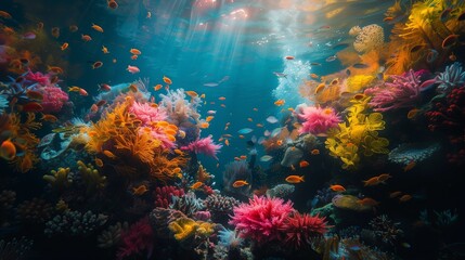 Obraz premium a real photograph of spectacular metaphysical oceanic scenery colorful underwater, coral reef in the sea