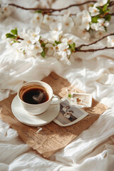  brown kraft paper, white flowers and vintage writing spread