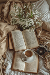  brown kraft paper, white flowers and vintage writing spread