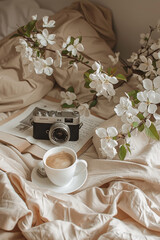  brown kraft paper, white flowers and vintage writing spread