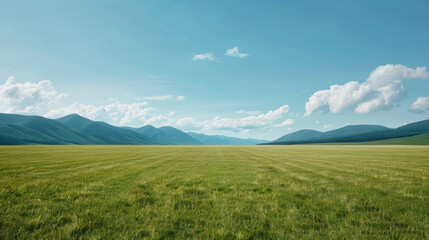 Fototapeta premium The image shows a beautiful landscape with green fields and mountains in the distance.
