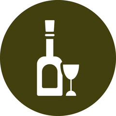 Wine bottle with glass circle icon in green and white color.