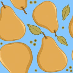 Seamless pattern with pears on blue background 