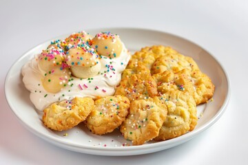 Exquisite Golden Cookies and Decadent Cream Cheese Cake Batter Dip with Rainbow Sprinkles