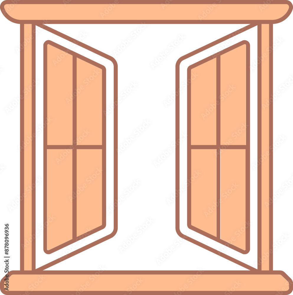 Sticker Open Window Flat Icon In Orange Color.