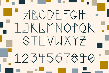 Hand drawn decorative alphabet and numbers set. Abstract font, Latin uppercase letters design