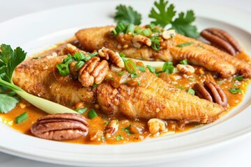 Fototapeta premium Des Allemands Catfish Delight: Fried Fillets with Creamy Cajun Sauce