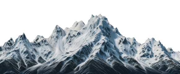 Majestic snow-covered mountain range on a clear day, cut out - stock png.