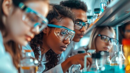 A group of students wearing lab coats