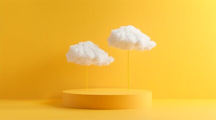 Fluffy Clouds Floating Above Yellow Podium