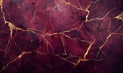 maroon marble texture background with cracked gold details, Generative AI