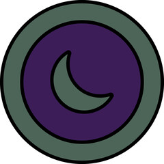 Flat Crescent Moon Icon On Purple And Green Circle Background.