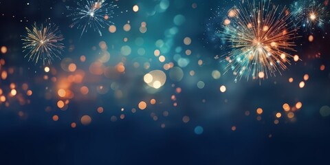 Obraz premium Sparkling Fireworks Display in the Night Sky,Happy New Year, Beautiful creative holiday background with fireworks and Sparkling