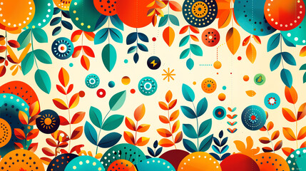 Colorful abstract with vibrant shapes and floral elements, perfect for backgrounds, wallpapers, and artistic designs.