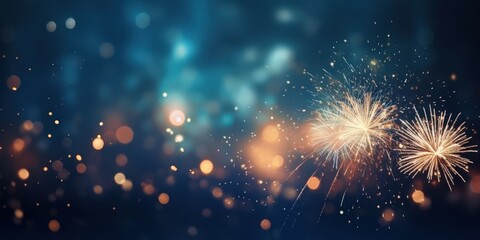 Fototapeta premium Sparkling Fireworks Display in the Night Sky,Happy New Year, Beautiful creative holiday background with fireworks and Sparkling