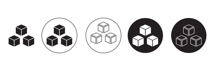 Three ice cubes or sugar cubes set flat vector icon for apps and websites, cube icon symbol with three blocks. cubic building icon, three sugar cubes icon