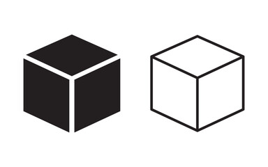 cube vector icon set, block, box or brick logo. Dotted, dashed, outline, solid isolated illustrations. Square three-dimensional frame.