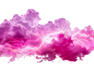Fototapeta premium Pink storm clouds with lightning, cut out - stock png.