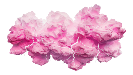 Pink cloud with white lightning bolts, cut out - stock png.