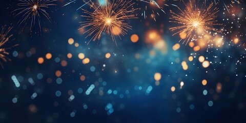 Naklejka premium Sparkling Celebration Fireworks,Happy New Year, Beautiful creative holiday background with fireworks and Sparkling