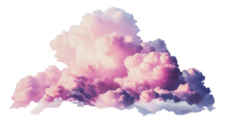 Pink and purple cumulus clouds in the sky, cut out - stock png.