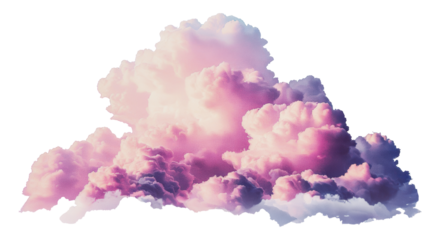 Pink and purple cumulus clouds in the sky, cut out - stock png.