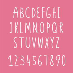 set of hand drawn letters. hand drawn Typography. Font For Kids And Games. Vector alphabet letters set, white script. Perfect for happy birthday design in minimalism style, for school