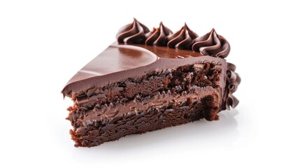 Chocolate Cake Slice. Delicious Dessert with Cream on Isolated White Background