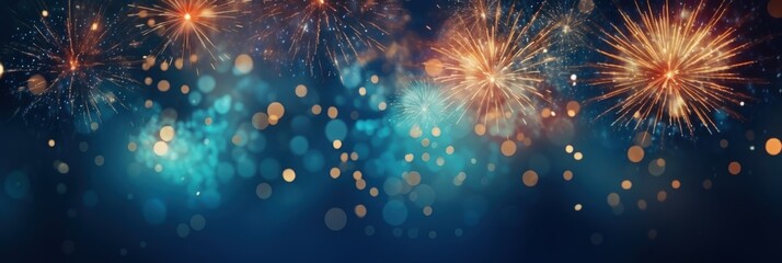 Fototapeta premium Happy New Year, Beautiful creative holiday background with fireworks and Sparkling,