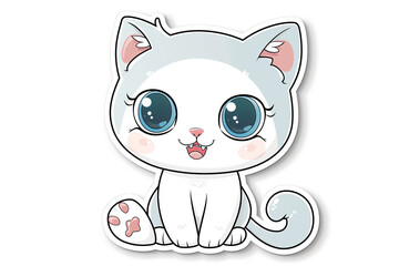 Fototapeta premium Cute illustration of kitten with big eyes on white isolated background