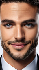 Obraz premium James a handsome man with a chiseled jaw and a charming smile wearing a tuxedo