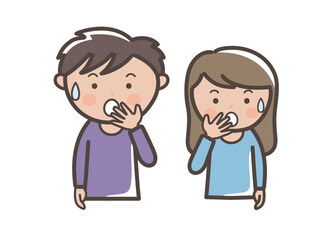 びっくりして唖然とする若い男女の上半身イラスト