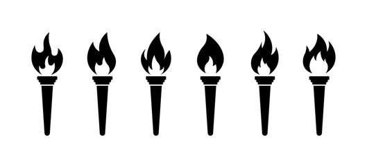 Torch set icons. Fire icons. Silhouette style. Vector icons.