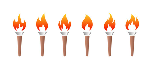 Torch set icons. Fire icons. Flat style. Vector icons.