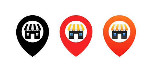 Store set icons. Point of interest icons. Silhouette and Flat style. Vector icons.