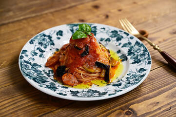 ナスとトマトの冷製パスタ