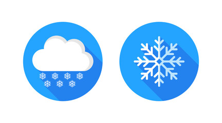 Weather icons. Snowfall, snowflake icons. Flat style. Vector icons.