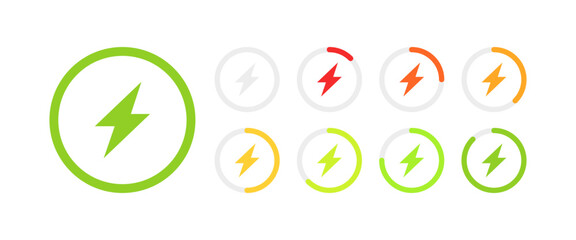 Charge Set Icons. Charging Icons. Flat and Silhouette style. Vector icons.