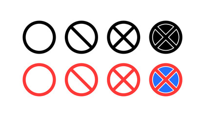 Prohibitory Sign Set Icons. Flat and Silhouette style. Vector icons.