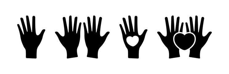 Hands icons. Love icons. Silhouette style. Vector icons.
