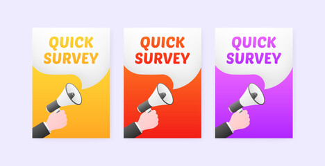Naklejka premium Quick survey set icons. Megaphone icons. Flat style. Vector icons.