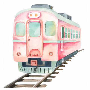 Adorable Watercolor Illustration: My Train Journey in a Cartoon Style