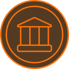 Bank Circle Icon or Symbol in Brown and Orange Color.