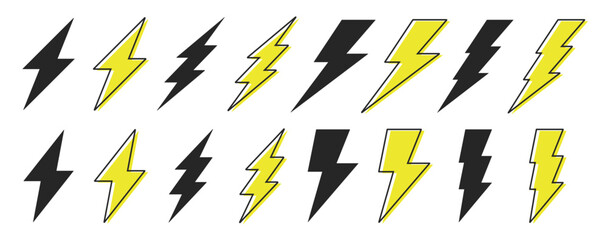 Creative vector collection of lightning bolts and electric power icons. Abstract symbol illustration for flash, lightning, thunderbolt, energy, and electricity in flat style for apps and website