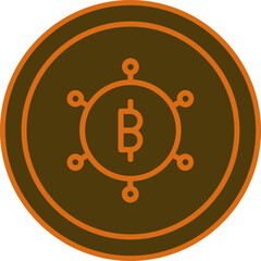 Bitcoin Chain Or Networking Circle Icon in Bronze and Orange Color.